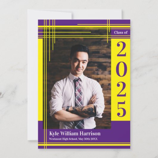 Geel Paars School Colour Afstuderen Foto geplakt Kaart (Voorkant)