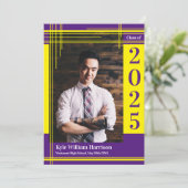 Geel Paars School Colour Afstuderen Foto geplakt Kaart (Staand voorkant)