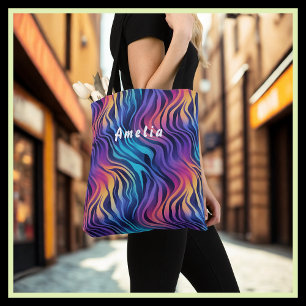 Geel, Paars, Turquoise, Rood, Zwart Draaikolkpatro Tote Bag