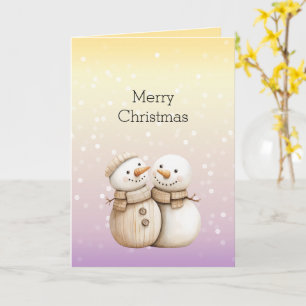 Geel Paars Wit Bokeh Stippen Sneeuwman Kerstmis Kaart