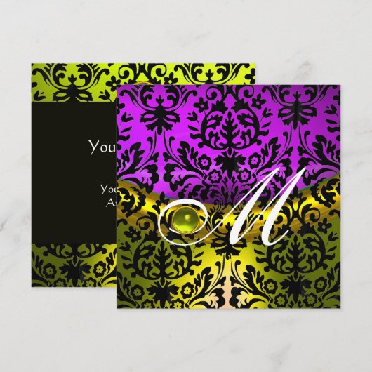 GEEL PAARS ZWART DAMAST MONOGRAM TOPAAZ KAART (Voorkant / Achterkant)