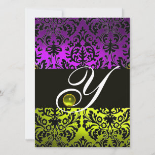 GEEL PAARS ZWART DAMAST MONOGRAM TOPAS KAART