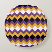 Geel, Paars, Zwart en Wit Zigzag Chevron Rond Kussen (Voorkant)