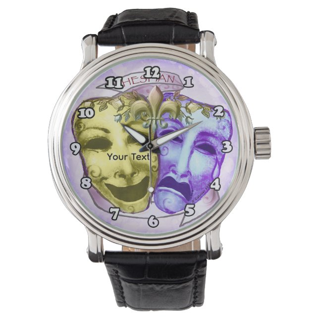 Geel Paarse Actormaskers Horloge (Voorkant)