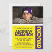 Geel & Paarse Afstuderen Fotoaankondiging Kaart (Voorkant)