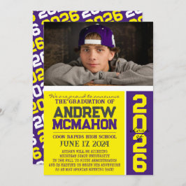 Geel & Paarse Afstuderen Fotoaankondiging Kaart