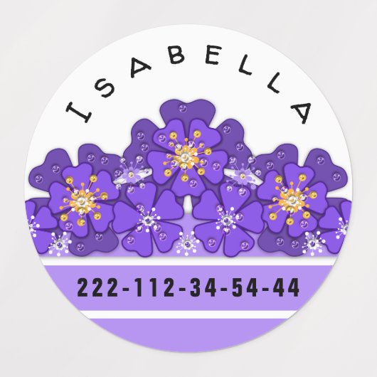 Geel-paarse bloem, patroon, bloemen labels (Design 1)