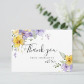 Geel Paarse Bloemen Vrijgezellenfeest Dank u Kaart (Staand voorkant)