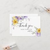 Geel Paarse Bloemen Vrijgezellenfeest Dank u Kaart (Voorkant / Achterkant in situ)