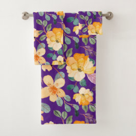 Geel Paarse bloemmotief Modern Bad Handdoek