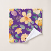 Geel Paarse bloemmotief Modern Bad Handdoek (Wasdoekje)