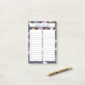  geel Paarse bloemmotief om lijsten te doen Post-it® Notes (Op bureau)