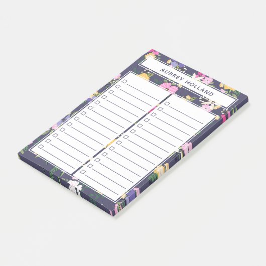  geel Paarse bloemmotief om lijsten te doen Post-it® Notes (Schuin)