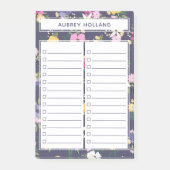 geel Paarse bloemmotief om lijsten te doen Post-it® Notes (Voorkant)