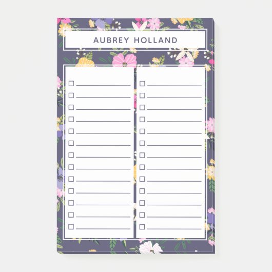  geel Paarse bloemmotief om lijsten te doen Post-it® Notes (Voorkant)