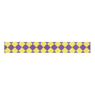 Geel Paarse Checker Diamantpatroon Grosgrain Lint