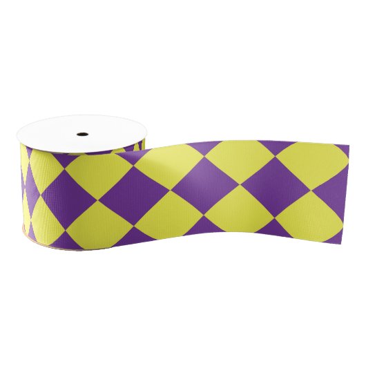 Geel Paarse Checker Diamantpatroon Grosgrain Lint (Spoel)