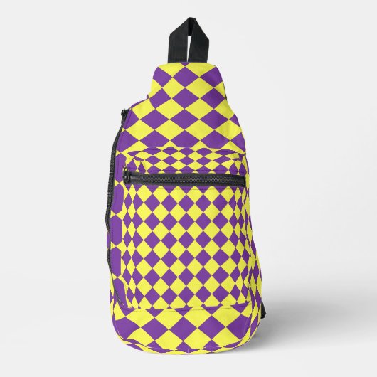 Geel Paarse Checker Diamantpatroon Sling Bag (Voorkant)