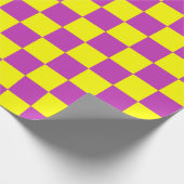 Geel Paarse Checker Patroon Wrapping Papier (Hoek)