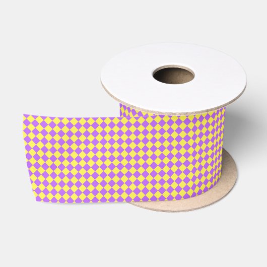 Geel Paarse Diamond Checker Patroon Satijnen Lint (Spoel)