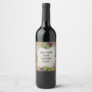 Geel & Paarse Druif Custom Text Wijn Etiket