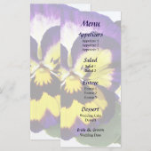 Geel Paarse en Witte Pansies Trouwmenu Menu (Voorkant / Achterkant)