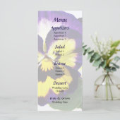 Geel Paarse en Witte Pansies Trouwmenu Menu (Staand voorkant)