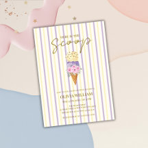 Geel Paarse Floral Scoop Ice Cream Baby shower