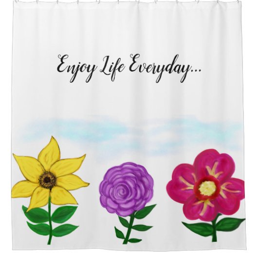 Geel Paarse Fuchsia Tuin Bloemen Quote Douchegordijn (Voorkant)