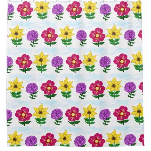 Geel Paarse Fuchsia Tuinbloemen Douchegordijn (Voorkant)