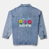 Geel Paarse Fushia Bloemen Liefde Denim Jacket (Achterkant)