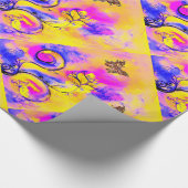 GEEL PAARSE GRILLIGE BLOEMEN, GOUDVLINDERS CADEAUPAPIER (Hoek)