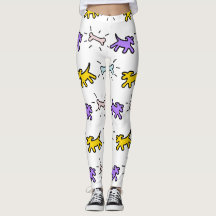 Geel Paarse hondenbot graffiti stijl leggings 1