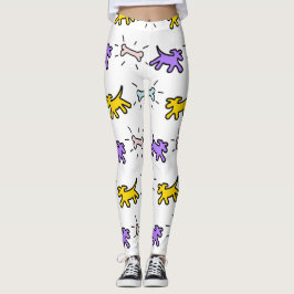 Geel Paarse hondenbot graffiti stijl leggings 1