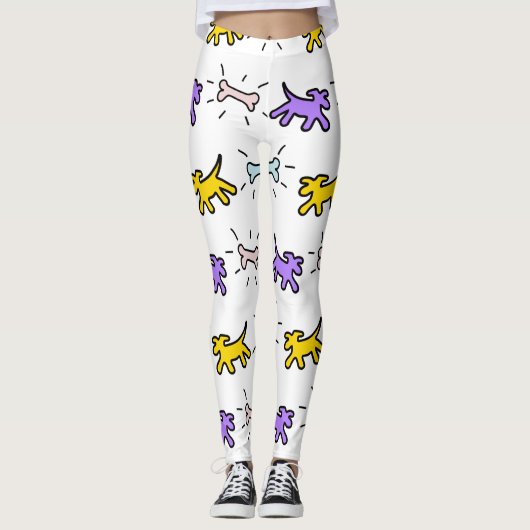 Geel Paarse hondenbot graffiti stijl leggings 1 (Voorkant)