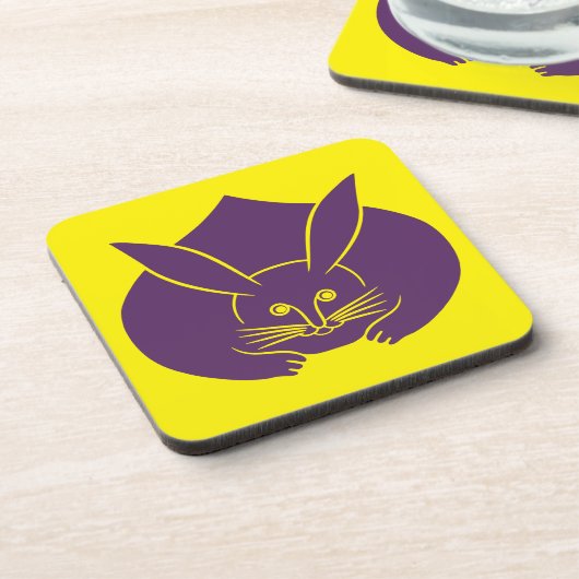 Geel Paarse Japans Konijn Mon Oosters Bier Onderzetter (Linkerzijde)