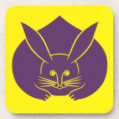 Geel Paarse Japans Konijn Mon Oosters Bier Onderzetter (Voorkant)