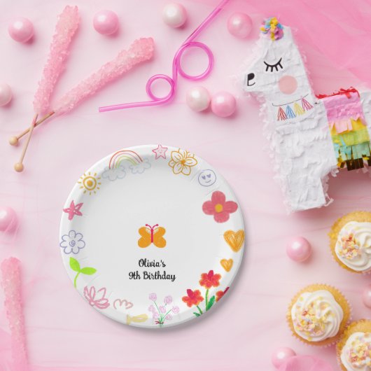 Geel & Paarse Kids Verjaardag Papier Borden Papieren Bordje (Feest)