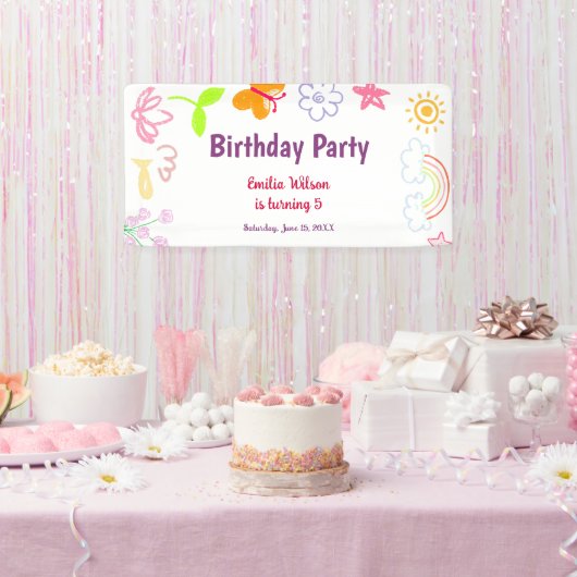 Geel Paarse Kinderen Verjaardagsfeest Banner (Feest)