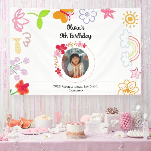 Geel & Paarse Kinderfeest Banner (Feest)