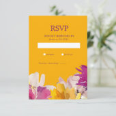 Geel Paarse Levendige Trouwbloemen  RSVP Kaartje (Staand voorkant)