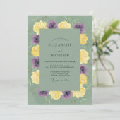 Geel Paarse Loof Eucalyptus Bruiloft Kaart (Staand voorkant)