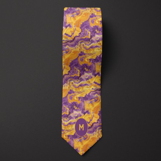 Geel & Paarse Marmered Monogram Stropdas
