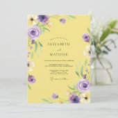 Geel Paarse Ranunculus Eucalyptus Bruiloft Kaart (Staand voorkant)