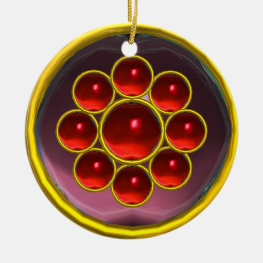 GEEL PAARSE RODE GEMSTONE MON KERAMISCH ORNAMENT (Voorkant)