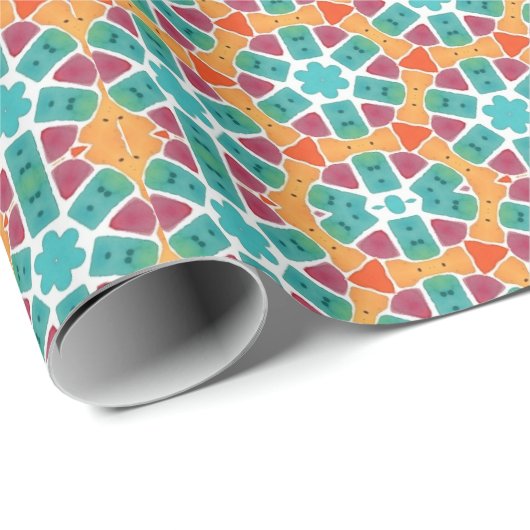 Geel paarse rood groen cadeaupapier (Rol Hoek)