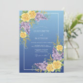 Geel Paarse Sering Eucalyptus Bruiloft Kaart (Staand voorkant)