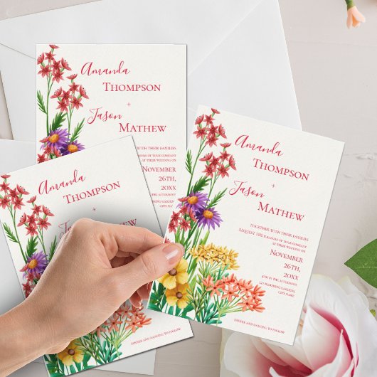  Geel Paarse Sinaasappel Wildflowers Bruiloft Briefkaart