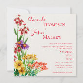 Geel Paarse Sinaasappel  Wildflowers Bruiloft Kaart (Voorkant)