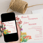 Geel Paarse Sinaasappel Wildflowers Bruiloft Kaart